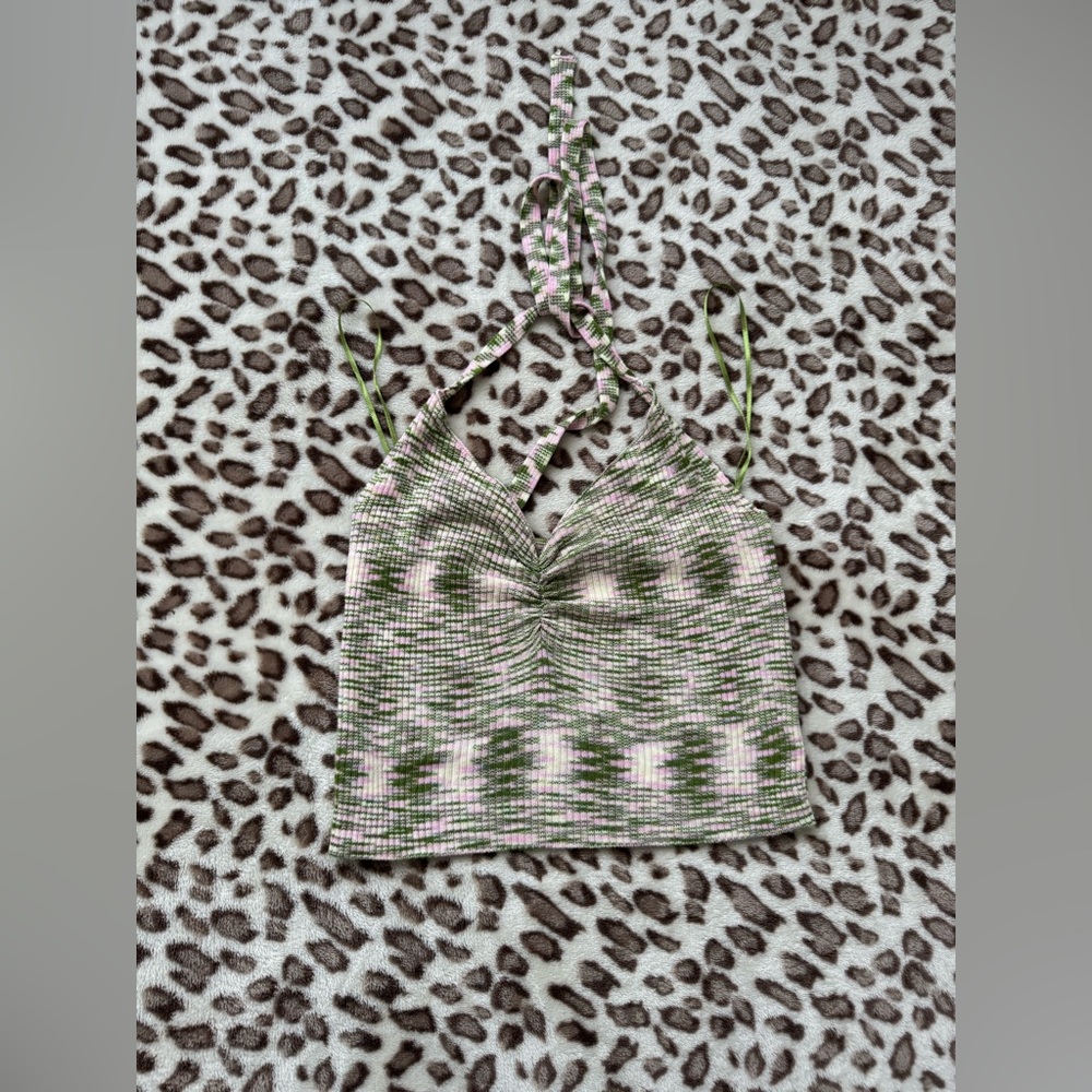 Garage Green and Pink Patterned Halter Top
